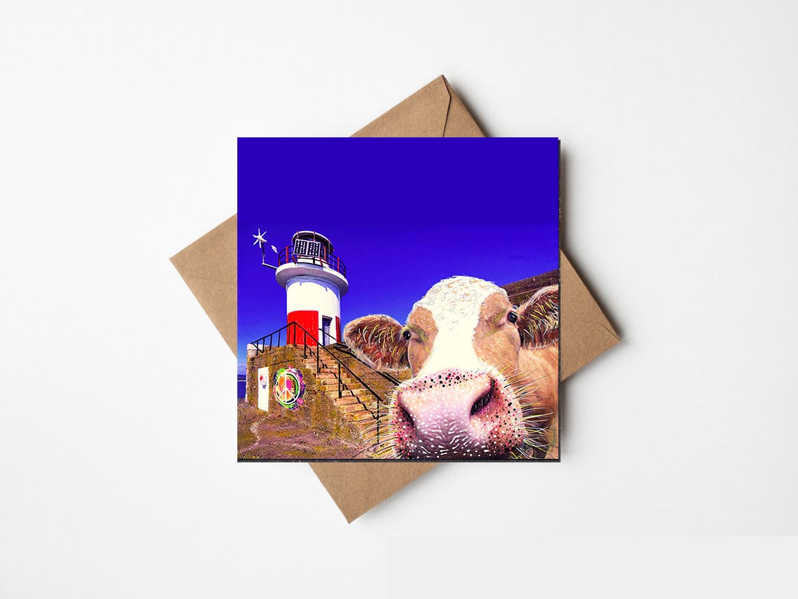 Udderly Cool Blue Selfie'@ East pier Lighthouse, Co. Wicklow- The Greeting Card